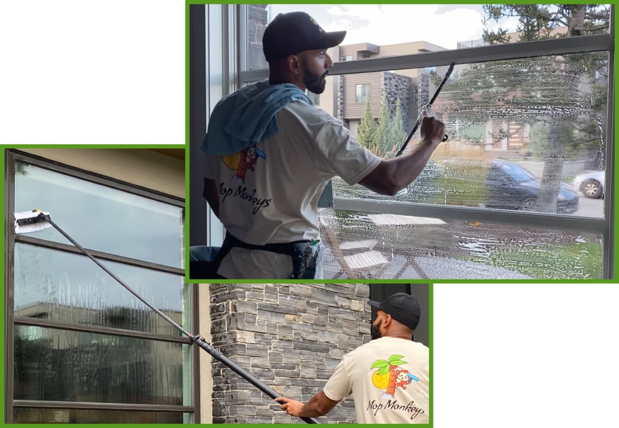 Window cleaning Calgary — technician with squeegee and water-fed pole